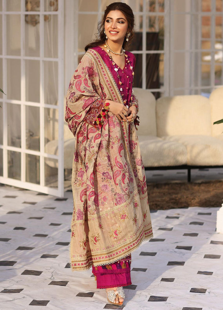 Elaf Embroidered Lawn Suits Unstitched 3 Piece EF23FC ELC-11 Hot Pink - Festive Collection