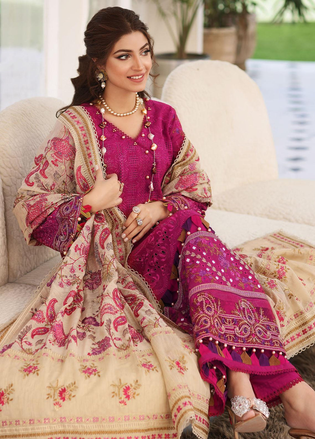 Elaf Embroidered Lawn Suits Unstitched 3 Piece EF23FC ELC-11 Hot Pink - Festive Collection