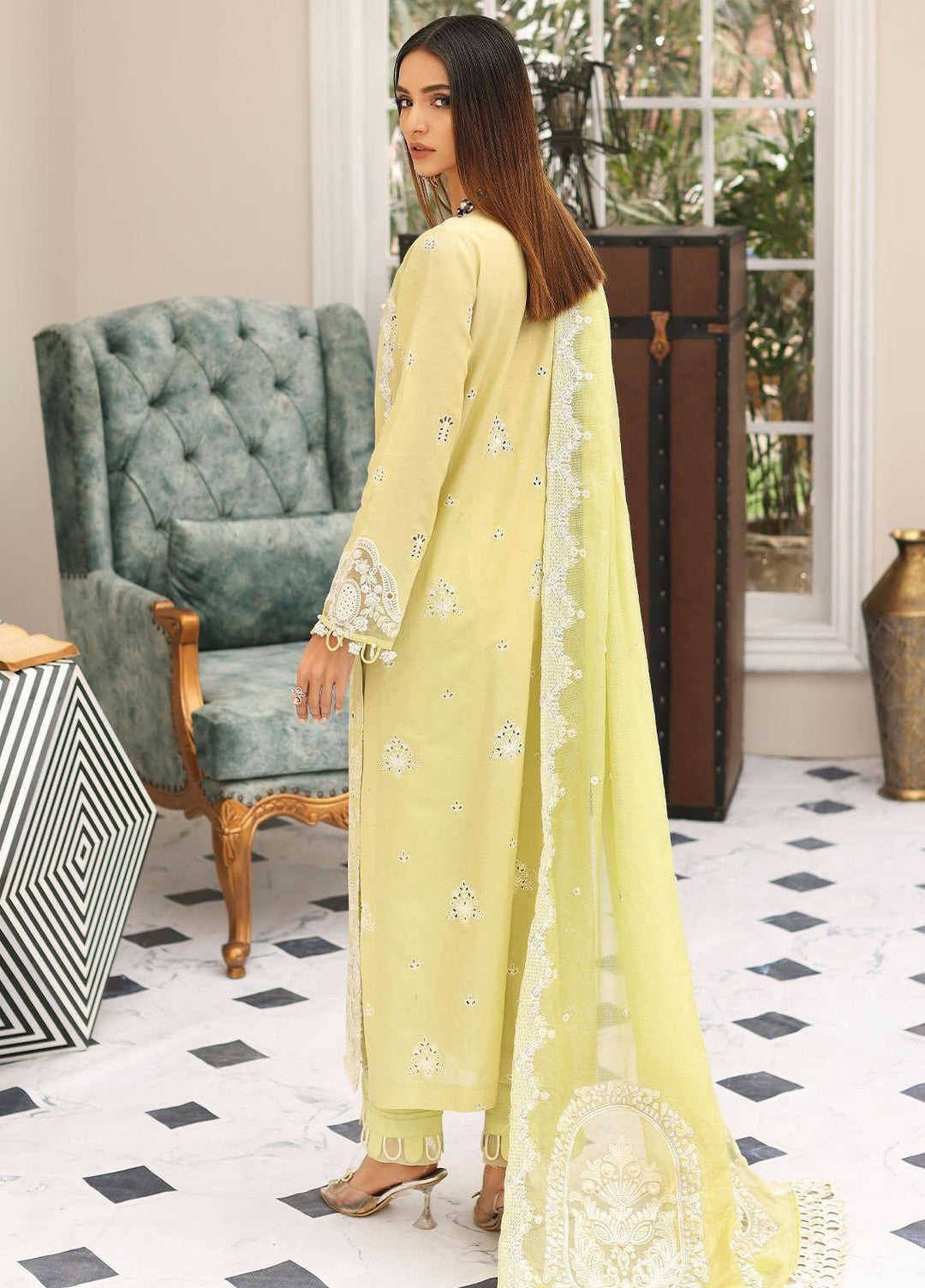 Elaf Embroidered Lawn Suits Unstitched 3 Piece EF23FC ELC-13 Pistachio - Festive Collection