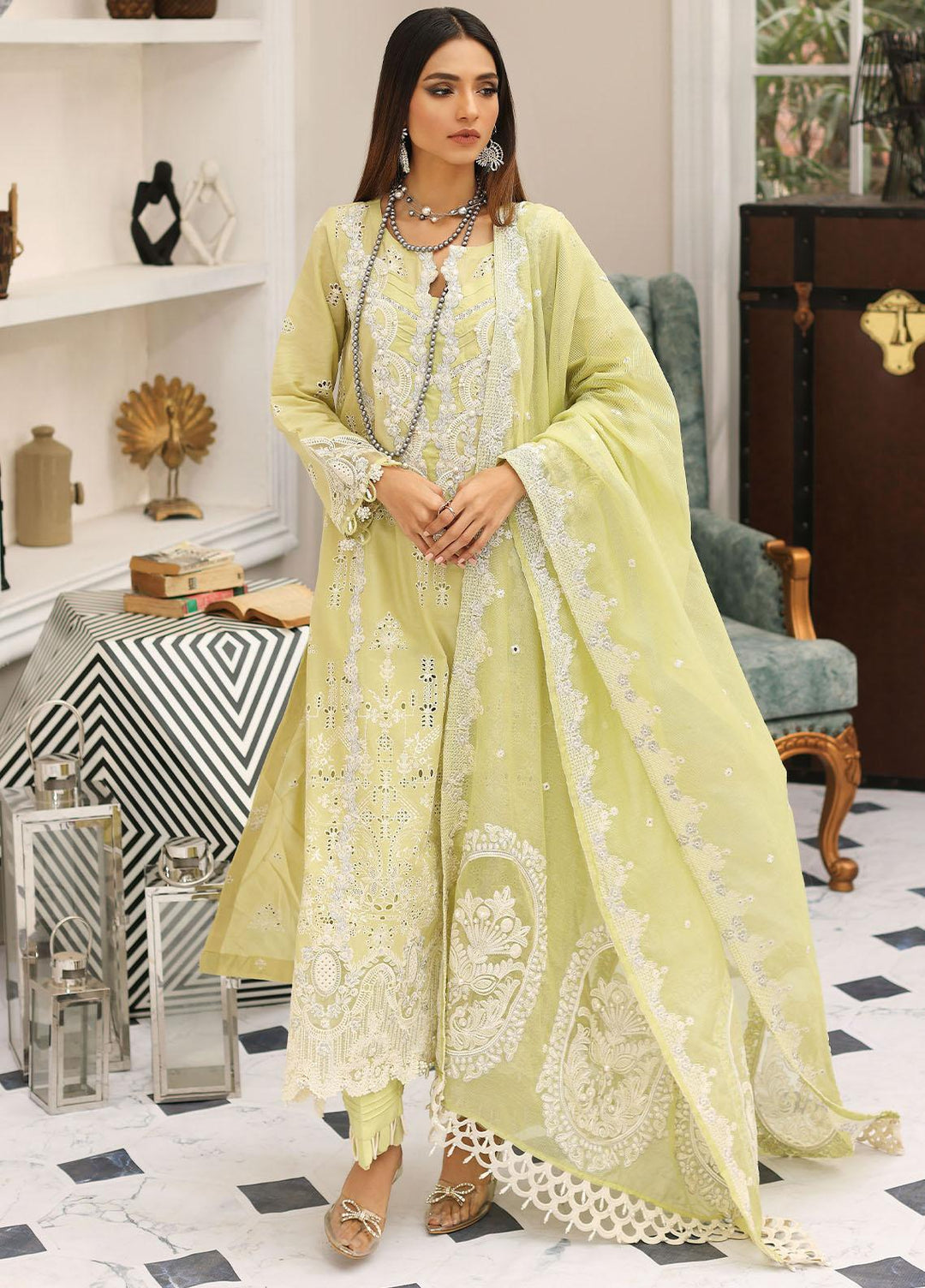Elaf Embroidered Lawn Suits Unstitched 3 Piece EF23FC ELC-13 Pistachio - Festive Collection