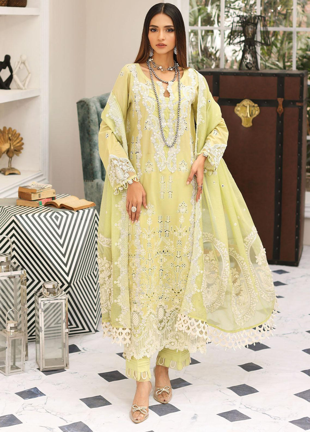Elaf Embroidered Lawn Suits Unstitched 3 Piece EF23FC ELC-13 Pistachio - Festive Collection