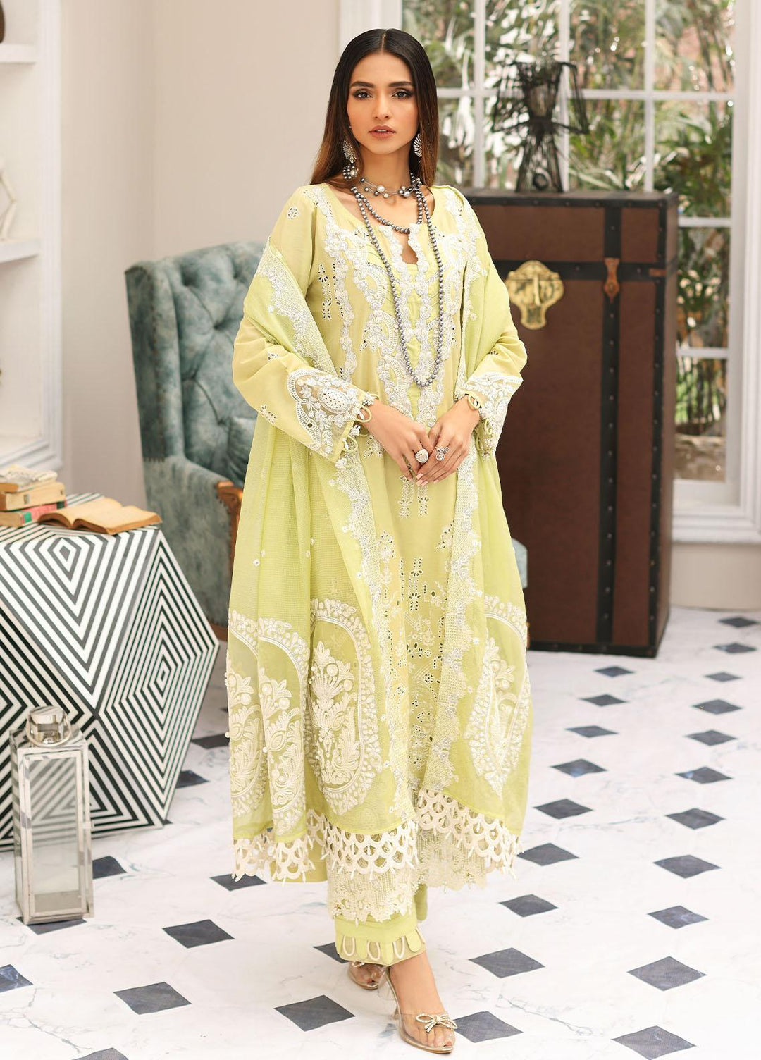 Elaf Embroidered Lawn Suits Unstitched 3 Piece EF23FC ELC-13 Pistachio - Festive Collection
