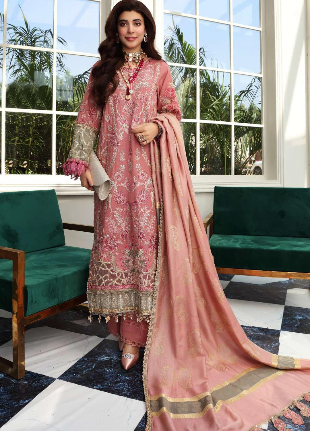 Elaf Embroidered Slub Khaddar Suits Unstitched 3 Piece EL21LW EWC-01A Blush - Winter Collection