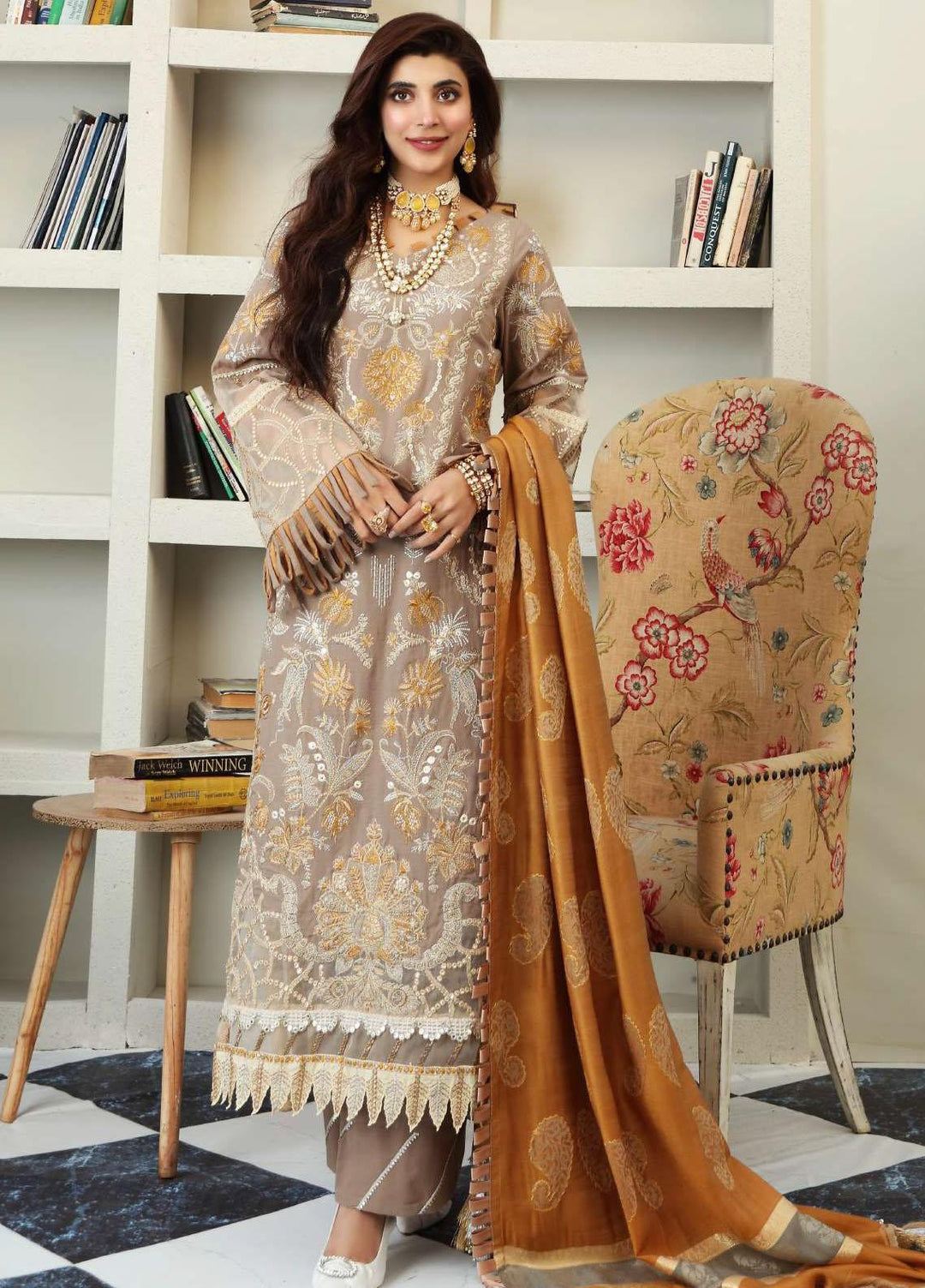 Elaf Embroidered Slub Khaddar Suits Unstitched 3 Piece EL21LW EWC-01B Glare - Winter Collection