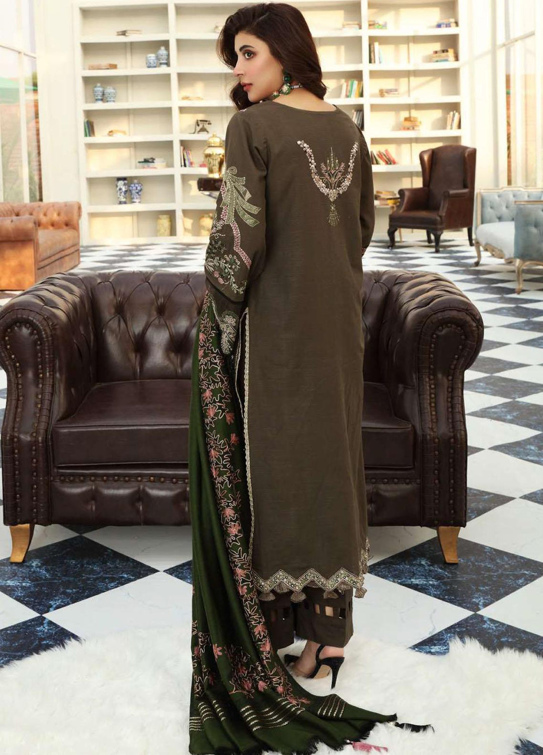 Elaf Embroidered Slub Khaddar Suits Unstitched 3 Piece EL21LW EWC-02A Henna - Winter Collection