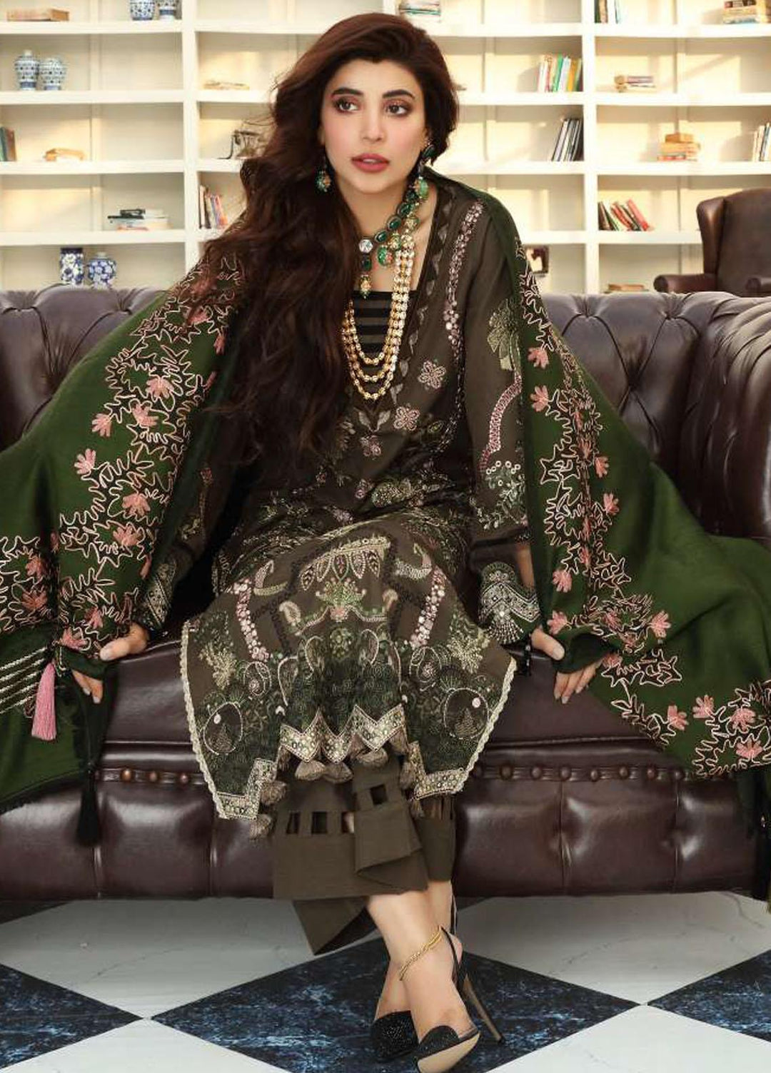 Elaf Embroidered Slub Khaddar Suits Unstitched 3 Piece EL21LW EWC-02A Henna - Winter Collection