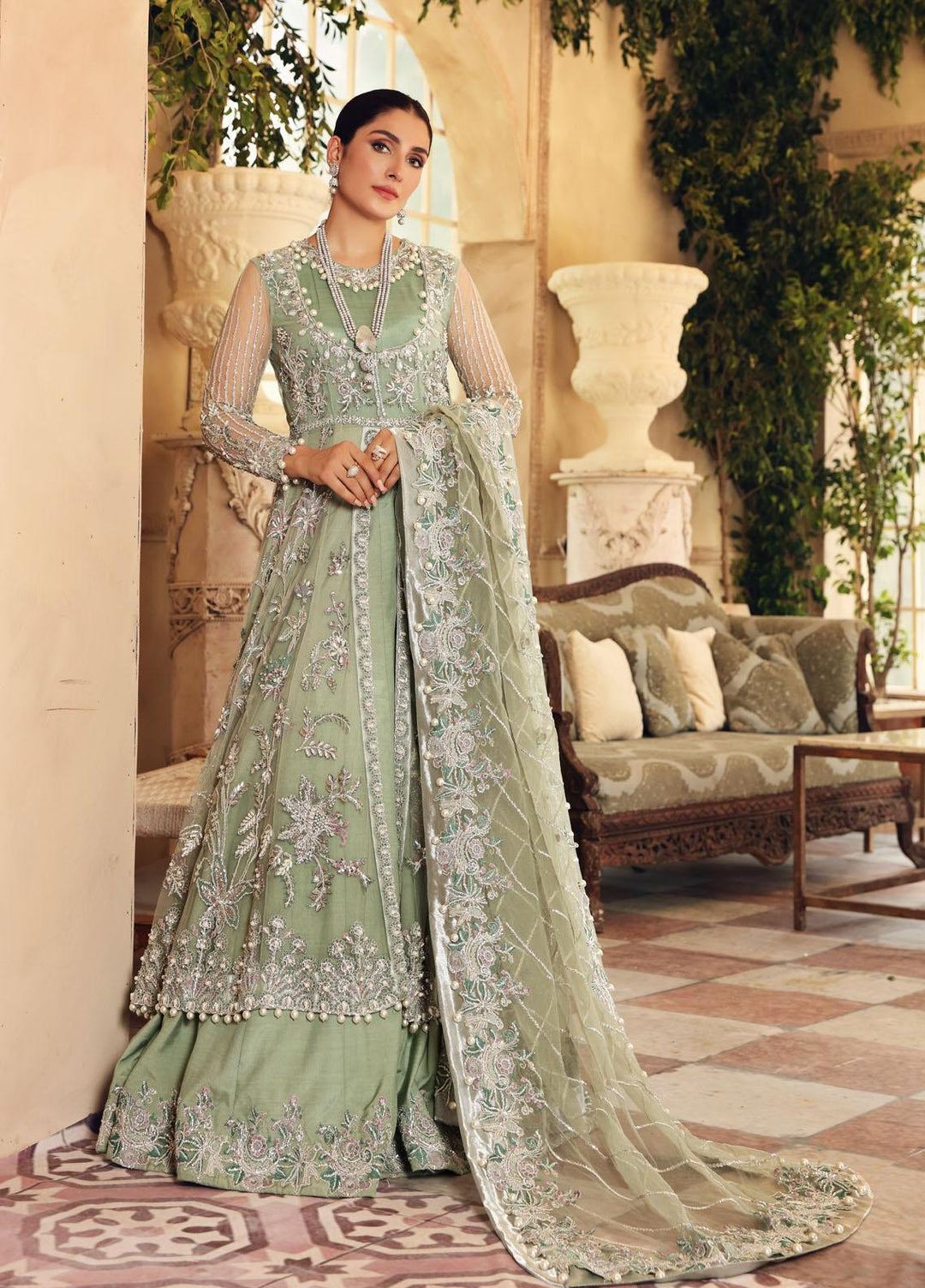 Elaf Embroidered Net Suits Unstitched 3 Piece EL21PB EBC-05 Emerald - Luxury Bridal Collection