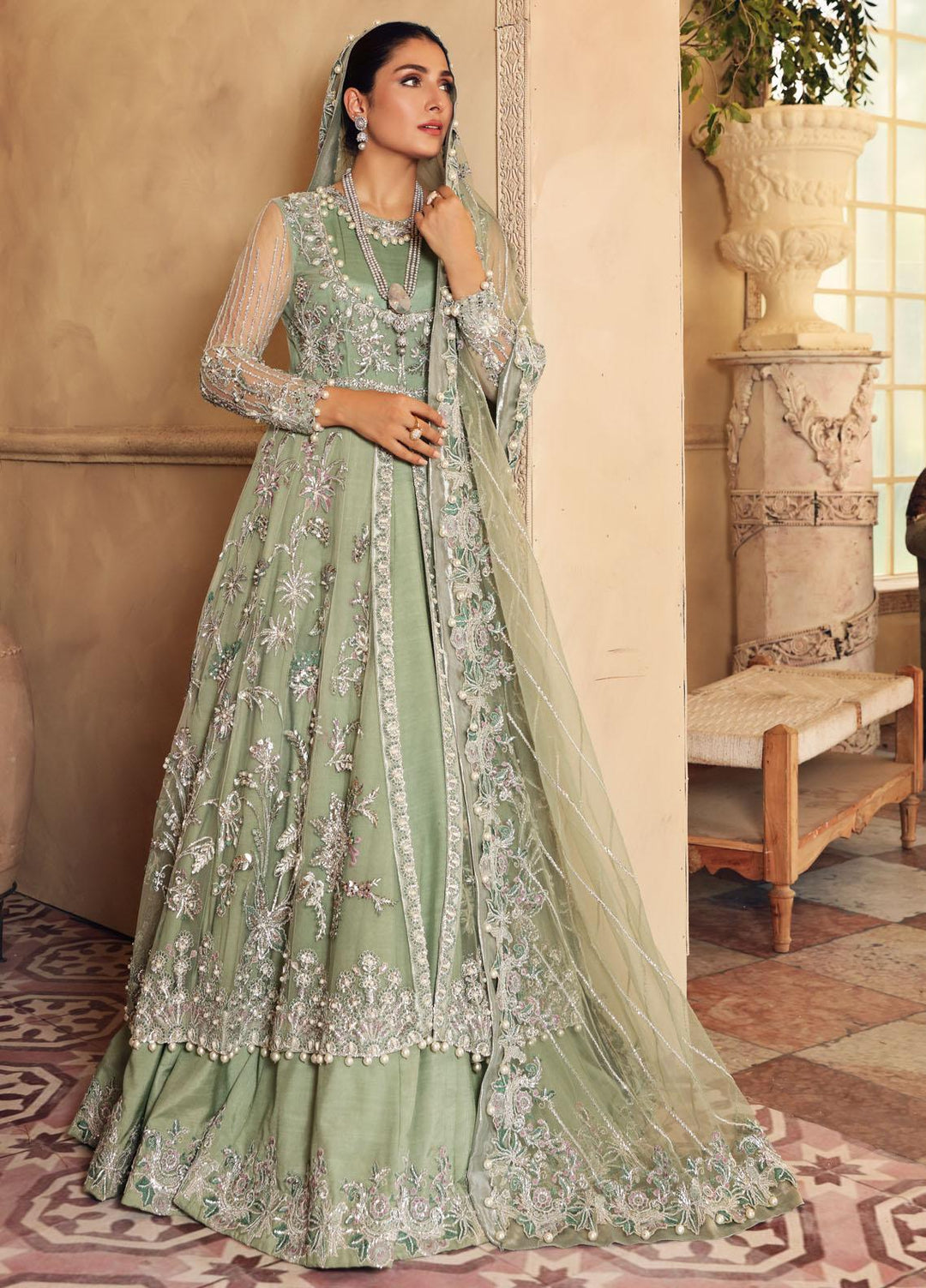 Elaf Embroidered Net Suits Unstitched 3 Piece EL21PB EBC-05 Emerald - Luxury Bridal Collection