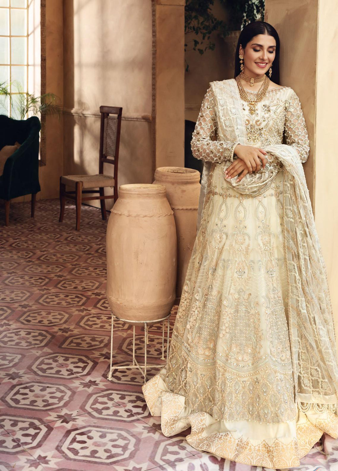 Elaf Embroidered Net Suits Unstitched 3 Piece EL21PB EBC-06 Snowdrop - Luxury Bridal Collection