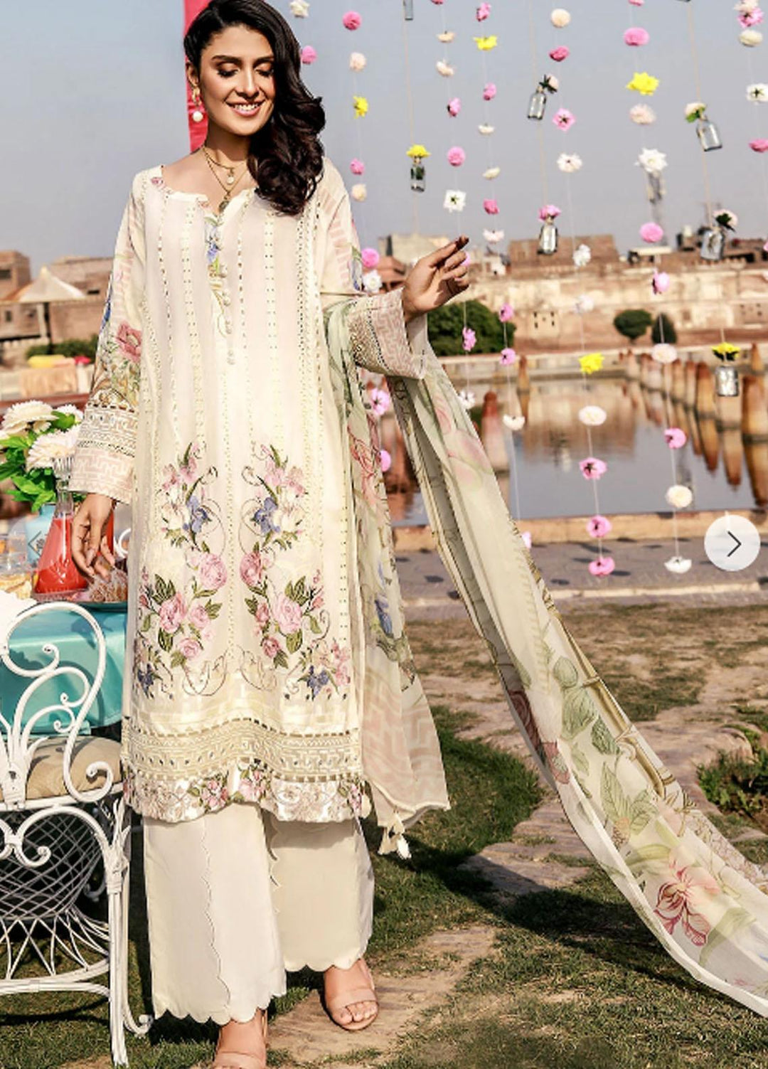 Elaf Embroidered Lawn Suits Unstitched 3 Piece EL21F 01A Pearl Lusta - Festive Collection