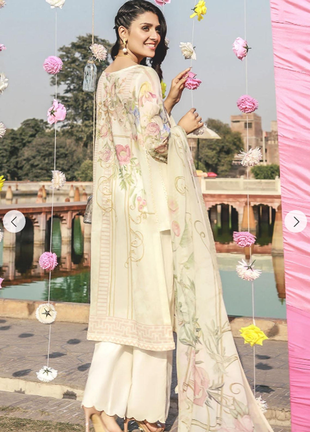 Elaf Embroidered Lawn Suits Unstitched 3 Piece EL21F 01A Pearl Lusta - Festive Collection