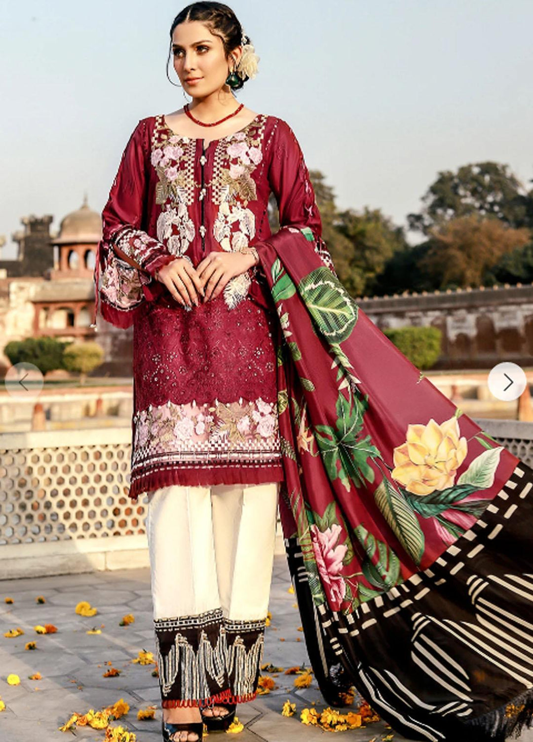 Elaf Embroidered Lawn Suits Unstitched 3 Piece EL21F 04B Charismatic Scarlett - Festive Collection