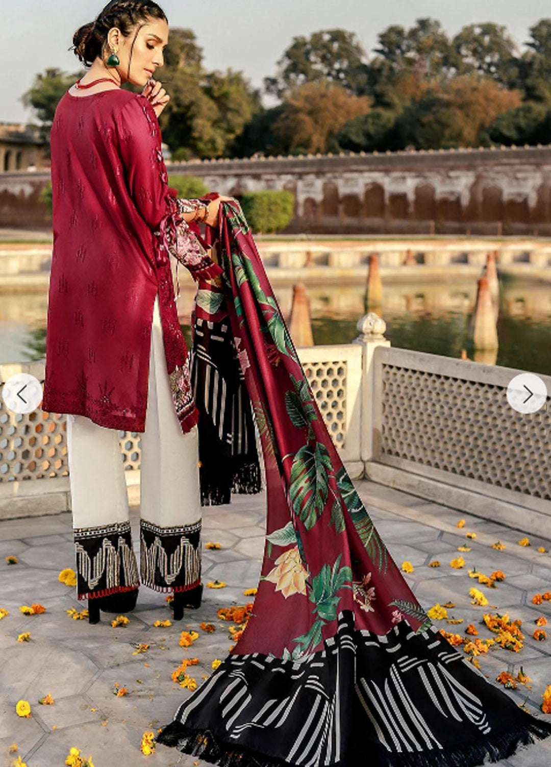 Elaf Embroidered Lawn Suits Unstitched 3 Piece EL21F 04B Charismatic Scarlett - Festive Collection