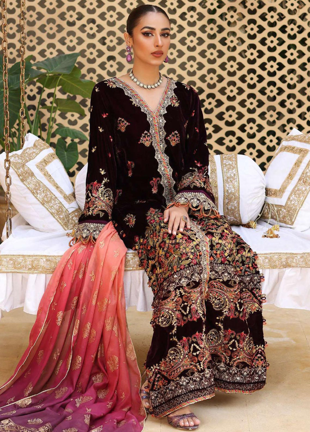 Elaf Embroidered Velvet Suits Unstitched 3 Piece EF22LW ELW-02 - Winter Collection