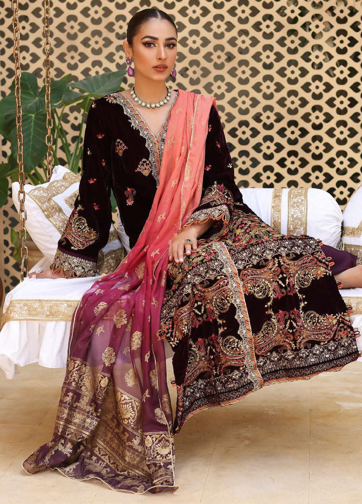 Elaf Embroidered Velvet Suits Unstitched 3 Piece EF22LW ELW-02 - Winter Collection