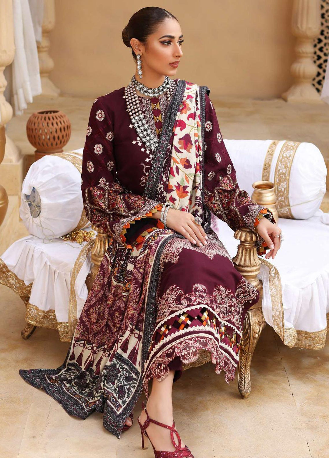 Elaf Embroidered Slub Khaddar Suits Unstitched 3 Piece EF22LW ELW-06 - Winter Collection