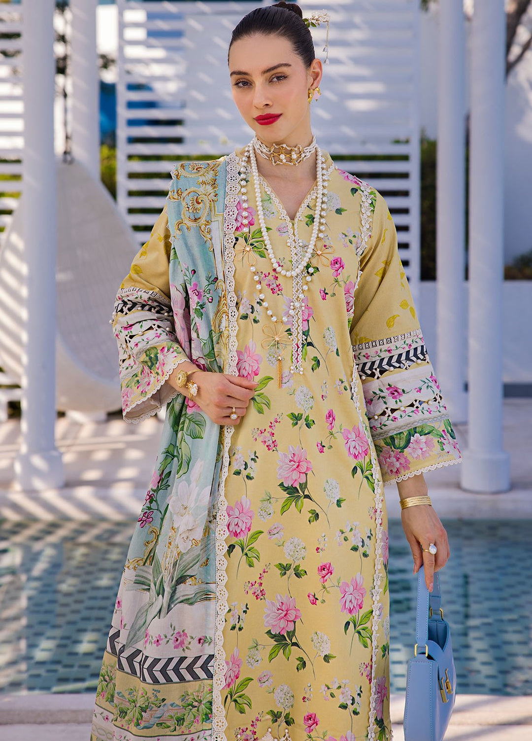 Elaf Printed Lawn Suits Unstitched 3 Piece EF24P EOP-02B Huahin Chic - Summer Collection