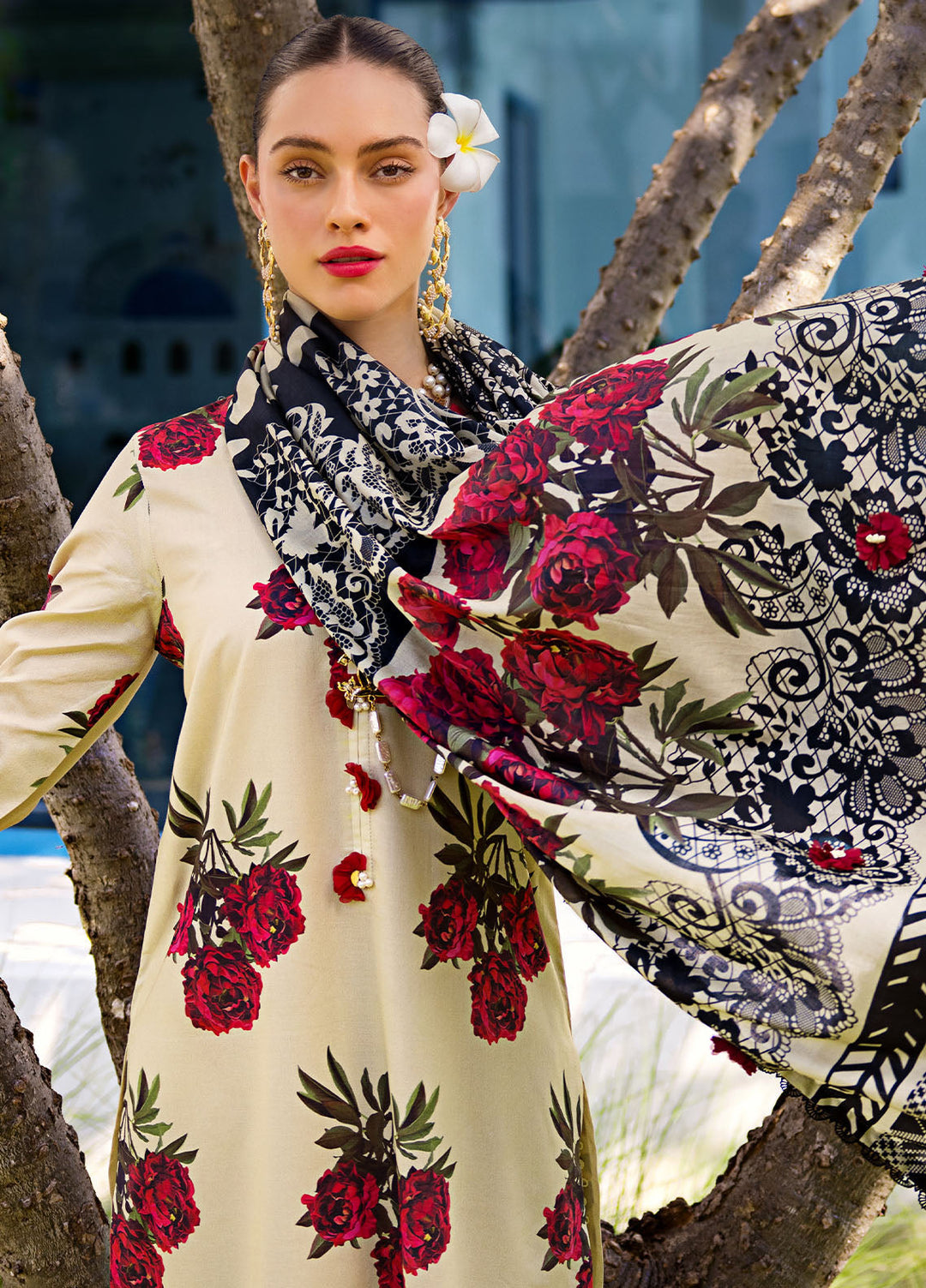 Elaf Printed Lawn Suits Unstitched 3 Piece EF24P EOP-03A Swan - Summer Collection