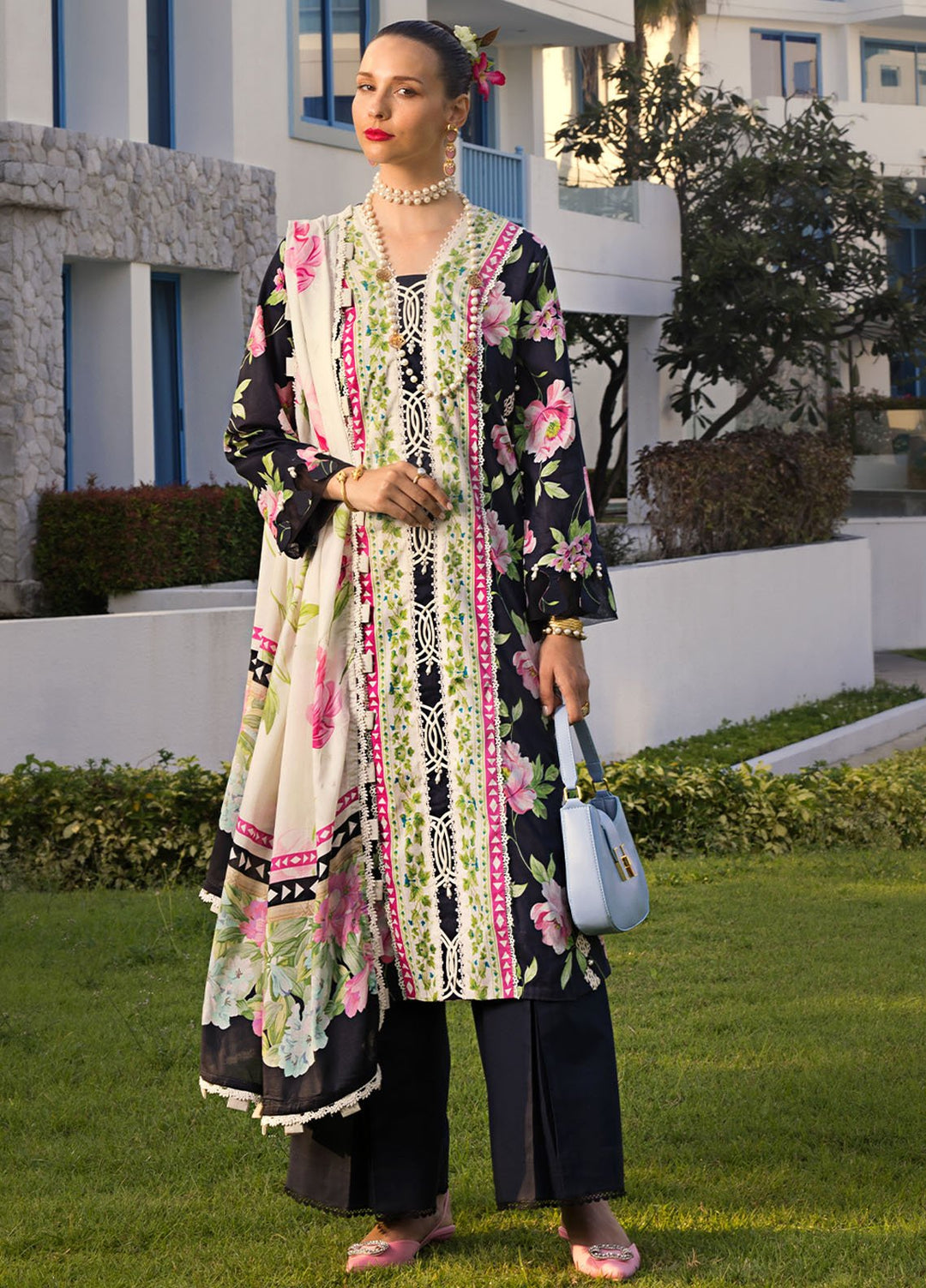 Elaf Printed Lawn Suits Unstitched 3 Piece EF24P EOP-05A Ebony - Summer Collection