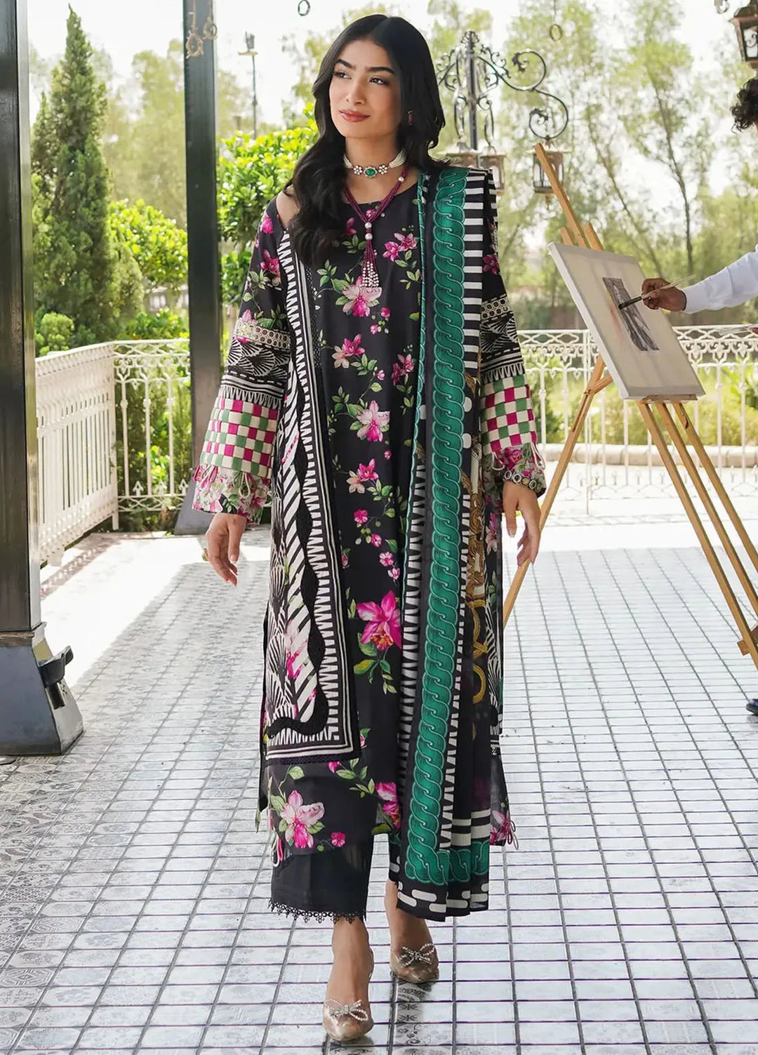 Elaf Printed Lawn Suits Unstitched 3 Piece EF24PL EEP-02A Dark Floral