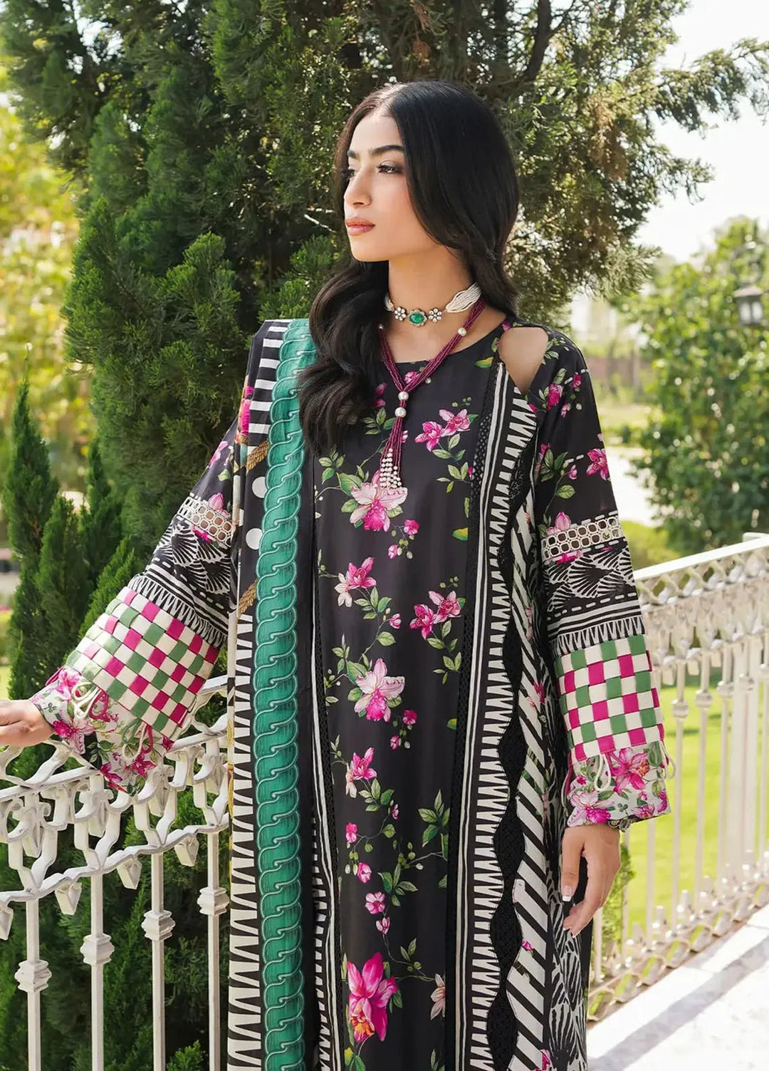 Elaf Printed Lawn Suits Unstitched 3 Piece EF24PL EEP-02A Dark Floral