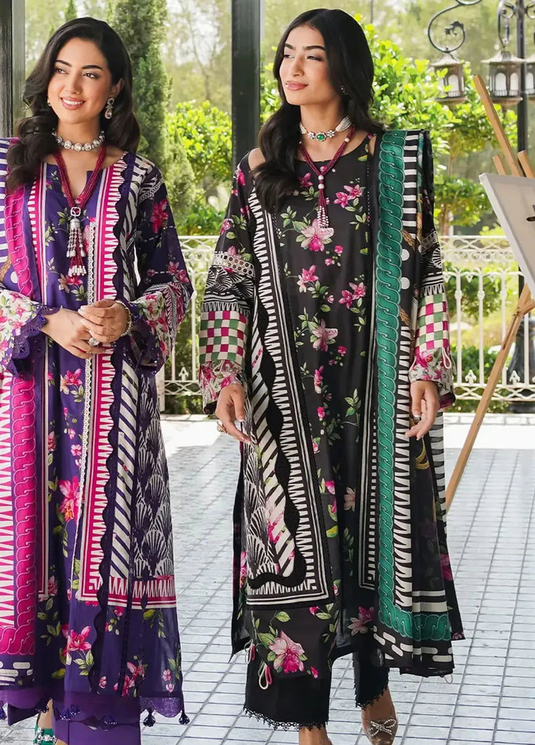 Elaf Printed Lawn Suits Unstitched 3 Piece EF24PL EEP-02A Dark Floral