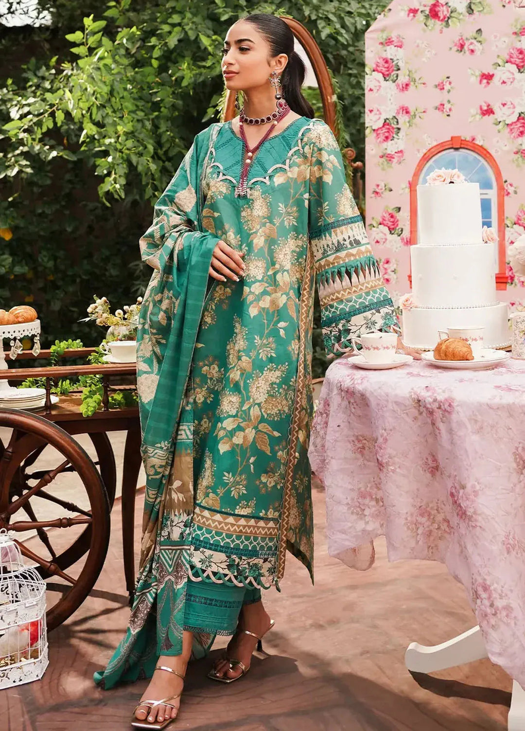 Elaf Printed Lawn Suits Unstitched 3 Piece EF24PL EEP-04B Chic Teal