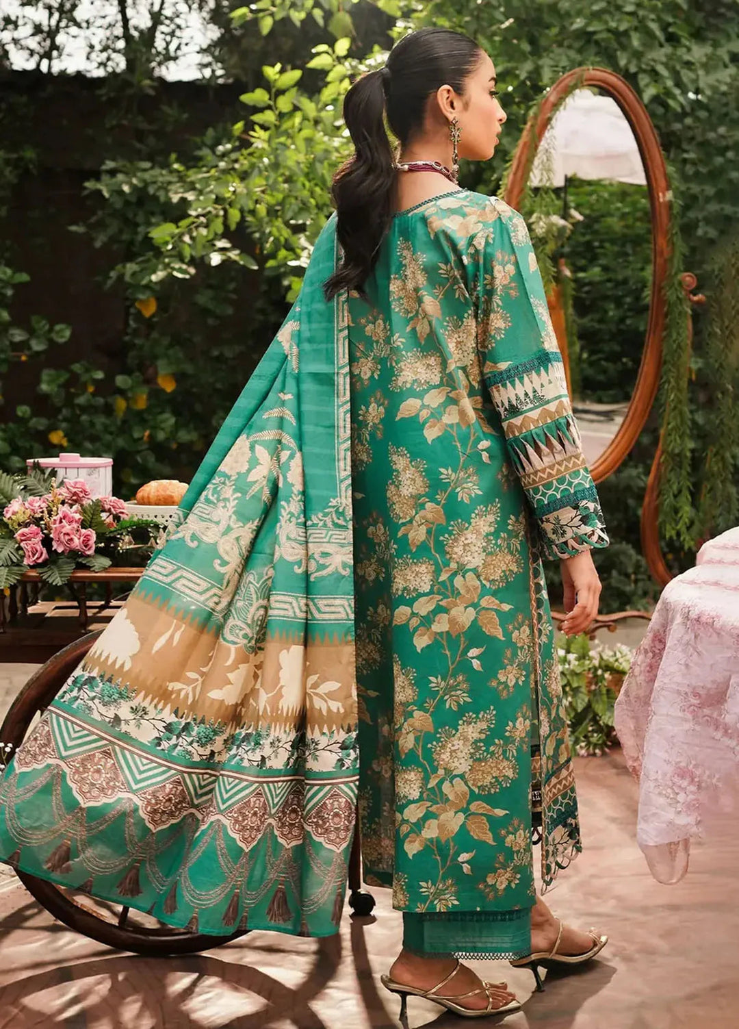 Elaf Printed Lawn Suits Unstitched 3 Piece EF24PL EEP-04B Chic Teal