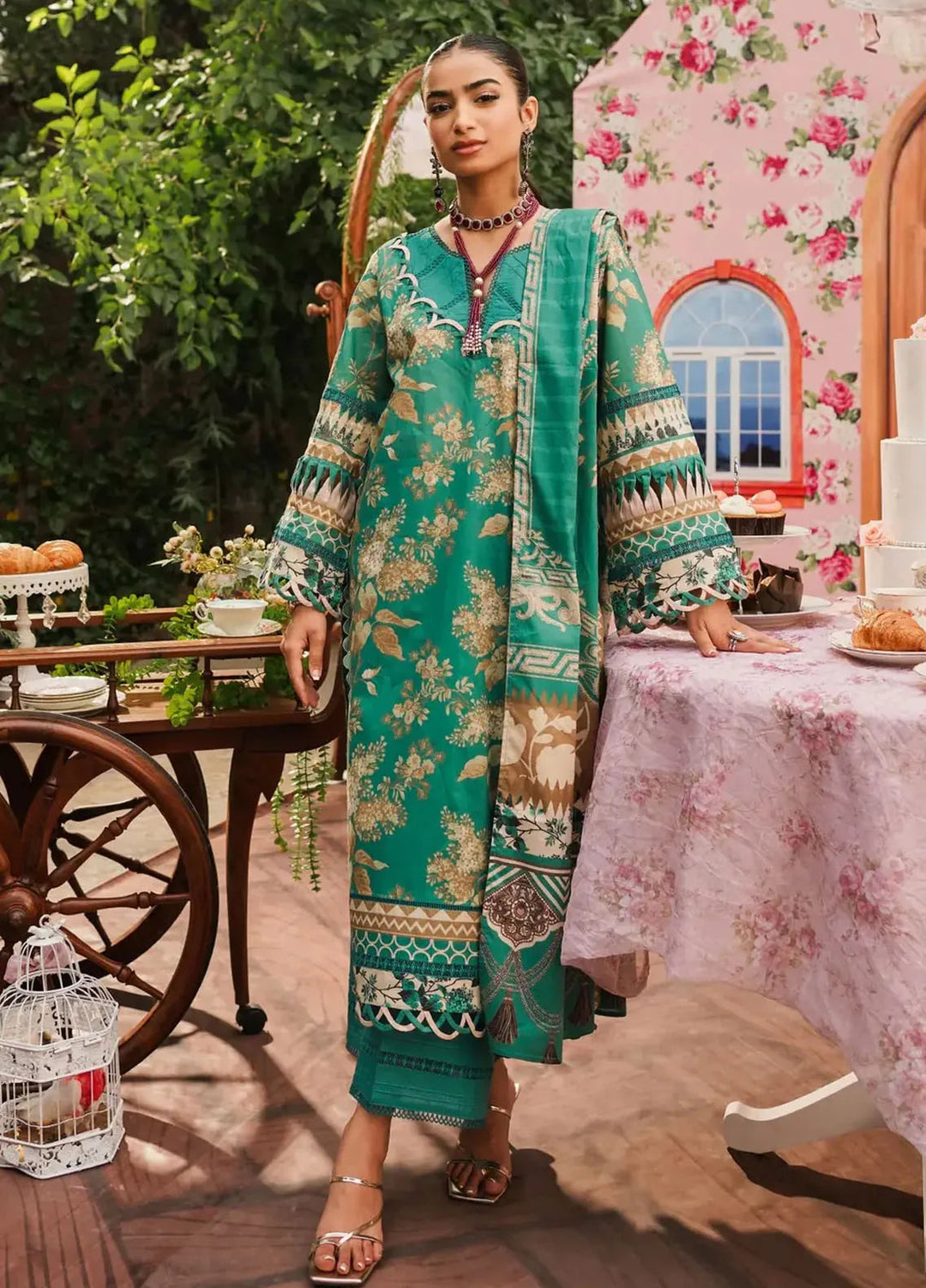 Elaf Printed Lawn Suits Unstitched 3 Piece EF24PL EEP-04B Chic Teal