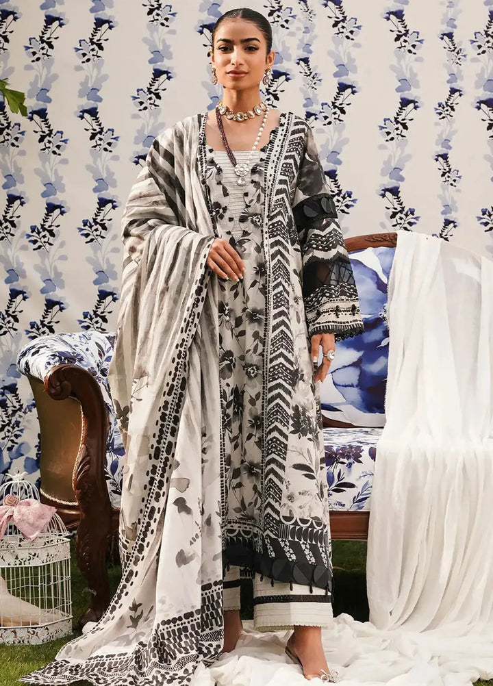 Elaf Printed Lawn Suits Unstitched 3 Piece EF24PL EEP-07B Black Blossom