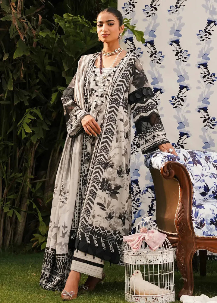 Elaf Printed Lawn Suits Unstitched 3 Piece EF24PL EEP-07B Black Blossom
