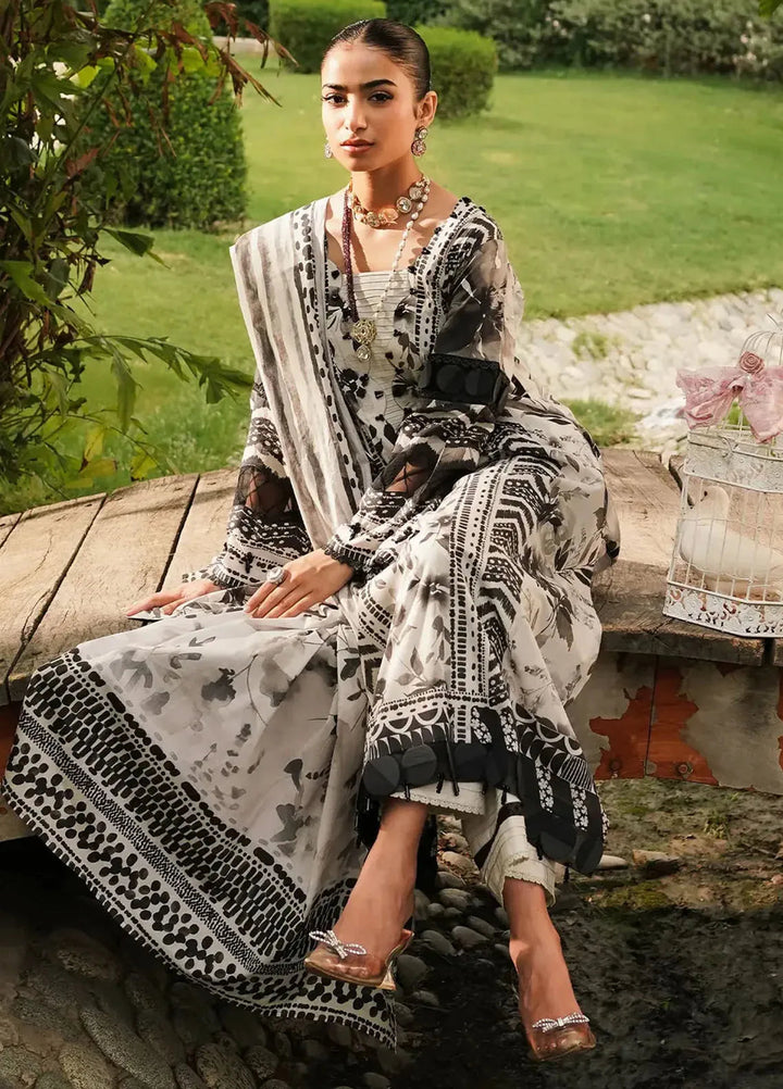 Elaf Printed Lawn Suits Unstitched 3 Piece EF24PL EEP-07B Black Blossom