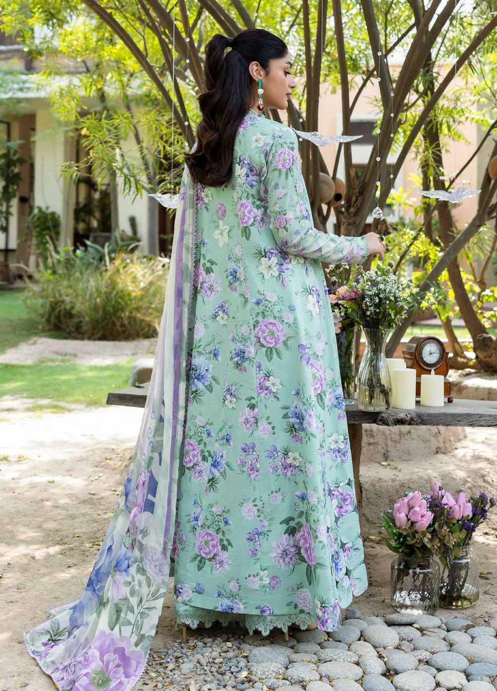 Elaf Printed Lawn Suits Unstitched 3 Piece EF25PS ECD-01A Gardenelle - Summer Collection