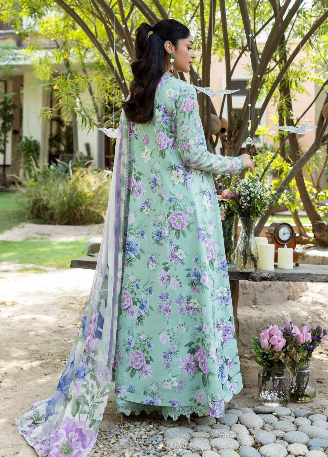 Elaf Printed Lawn Suits Unstitched 3 Piece EF25PS ECD-01A Gardenelle - Summer Collection