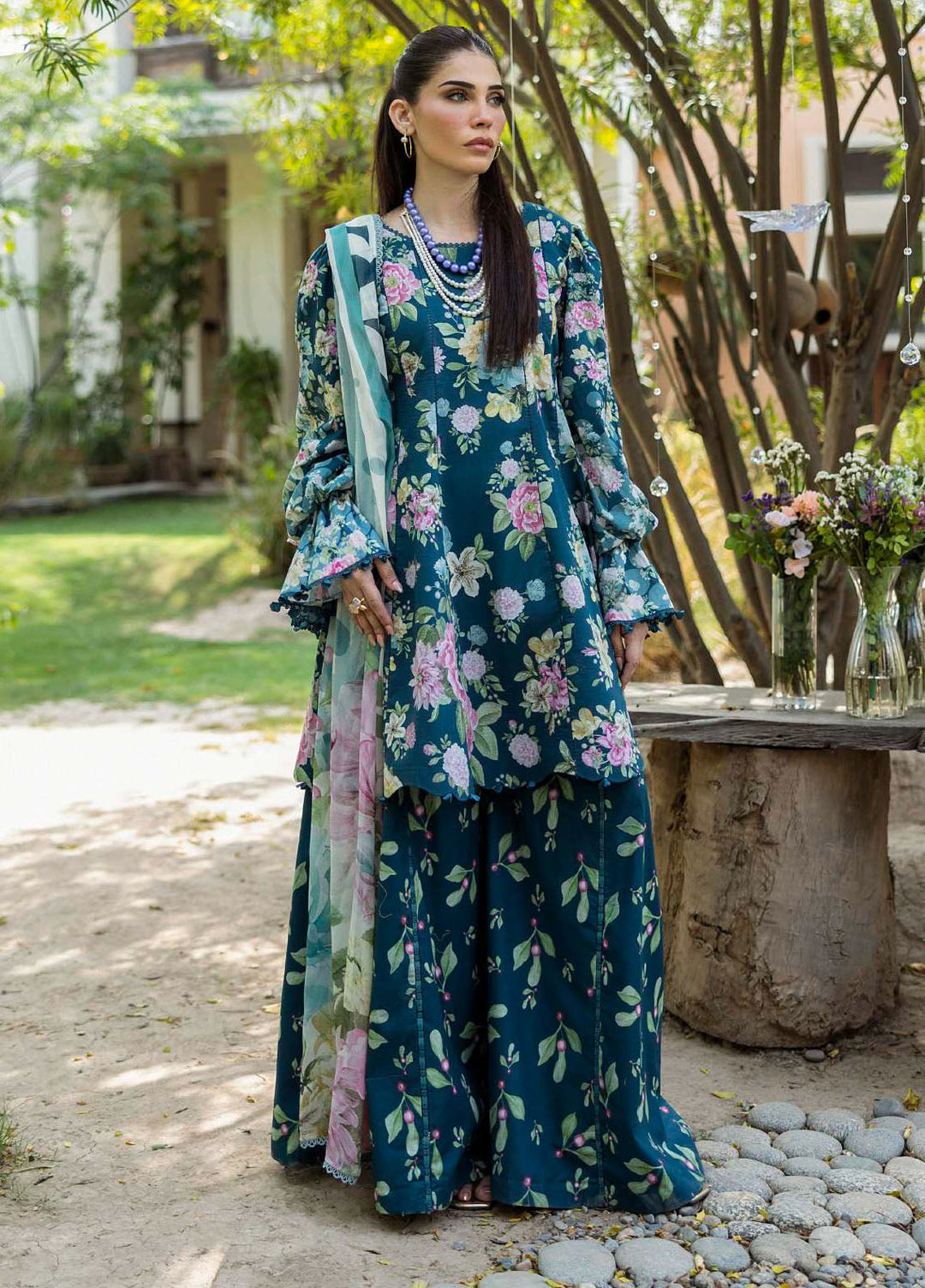 Elaf Printed Lawn Suits Unstitched 3 Piece EF25PS ECD-01B Azure Fern - Summer Collection