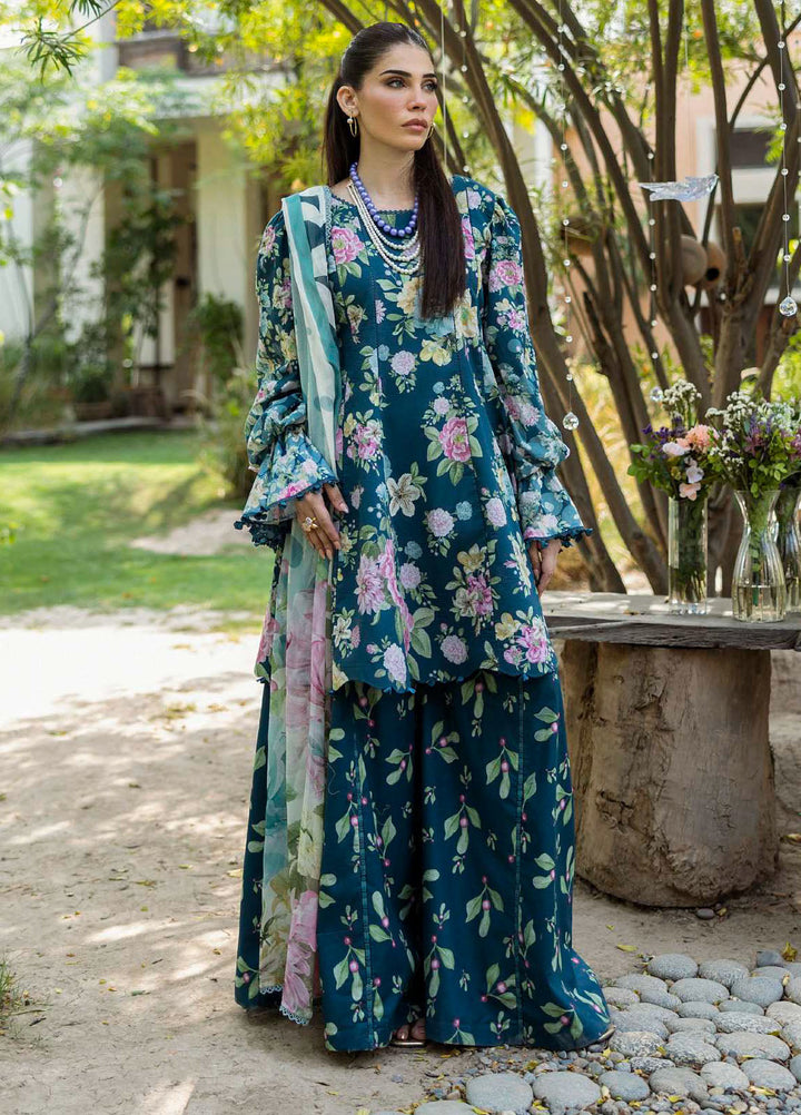Elaf Printed Lawn Suits Unstitched 3 Piece EF25PS ECD-01B Azure Fern - Summer Collection