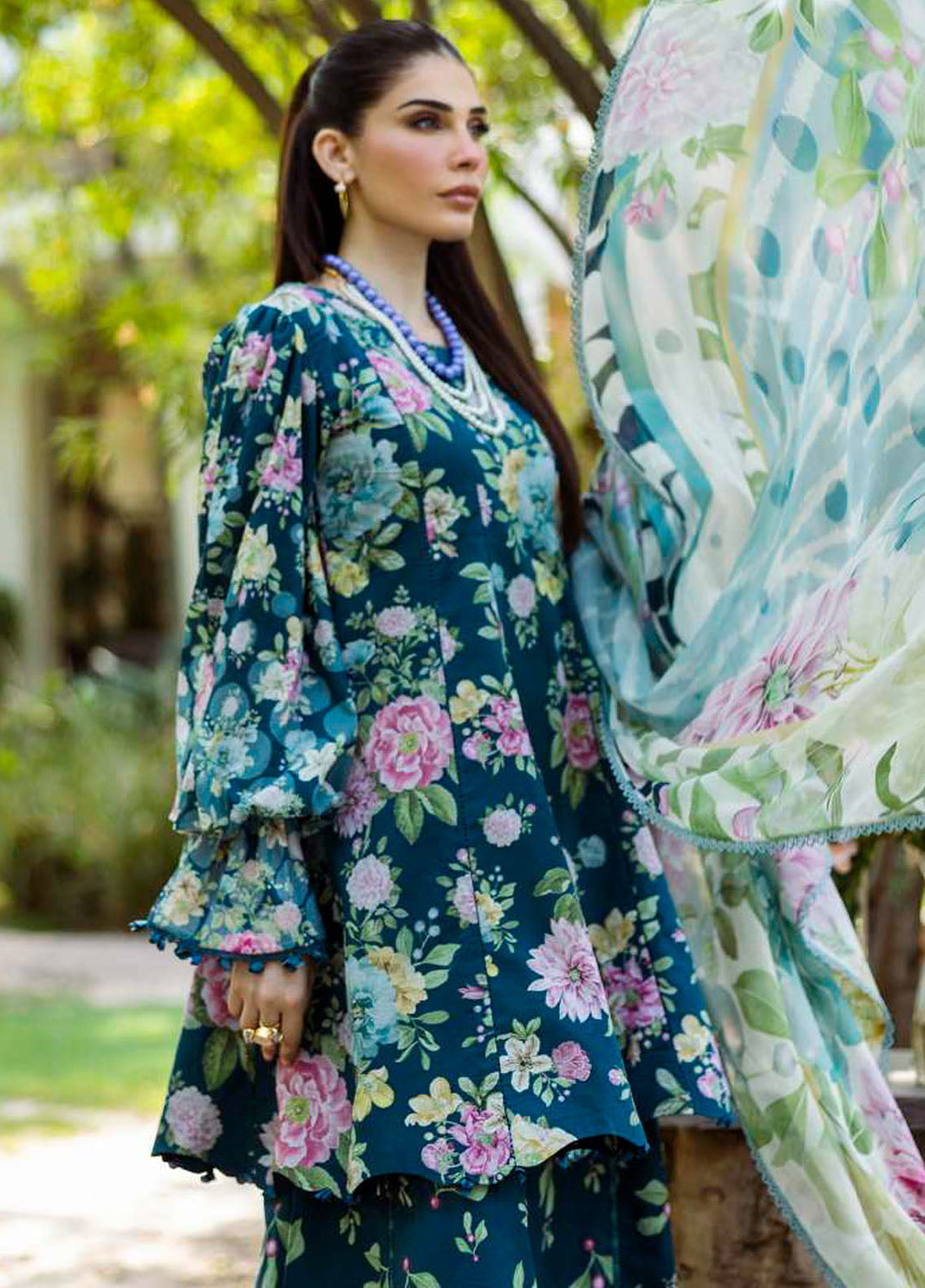 Elaf Printed Lawn Suits Unstitched 3 Piece EF25PS ECD-01B Azure Fern - Summer Collection
