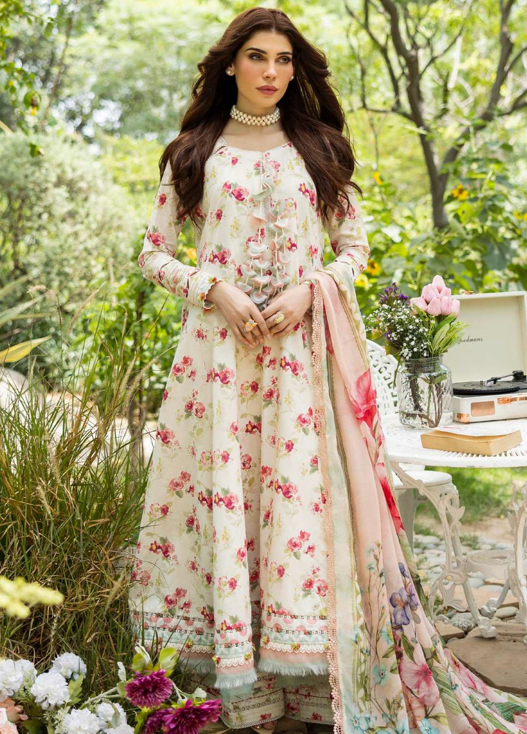 Elaf Printed Lawn Suits Unstitched 3 Piece EF25PS ECD-02A Ivory Peony - Summer Collection