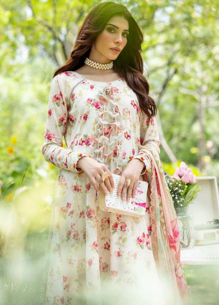 Elaf Printed Lawn Suits Unstitched 3 Piece EF25PS ECD-02A Ivory Peony - Summer Collection