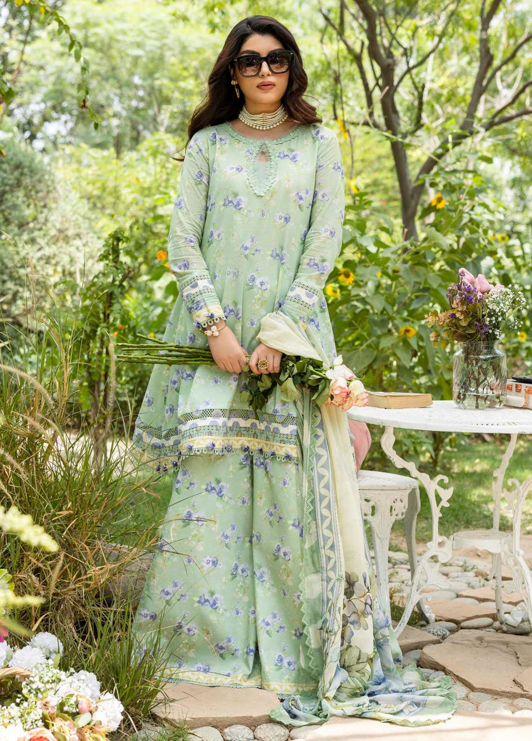 Elaf Printed Lawn Suits Unstitched 3 Piece EF25PS ECD-02B Basile - Summer Collection