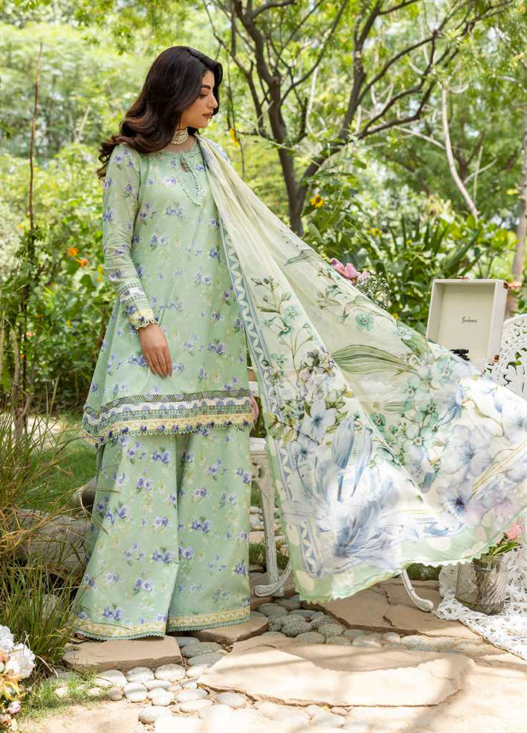 Elaf Printed Lawn Suits Unstitched 3 Piece EF25PS ECD-02B Basile - Summer Collection