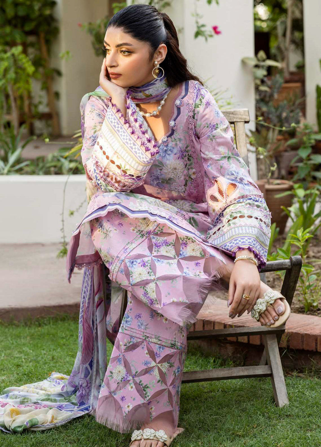 Elaf Printed Lawn Suits Unstitched 3 Piece EF25PS ECD-03A Wisteria - Summer Collection