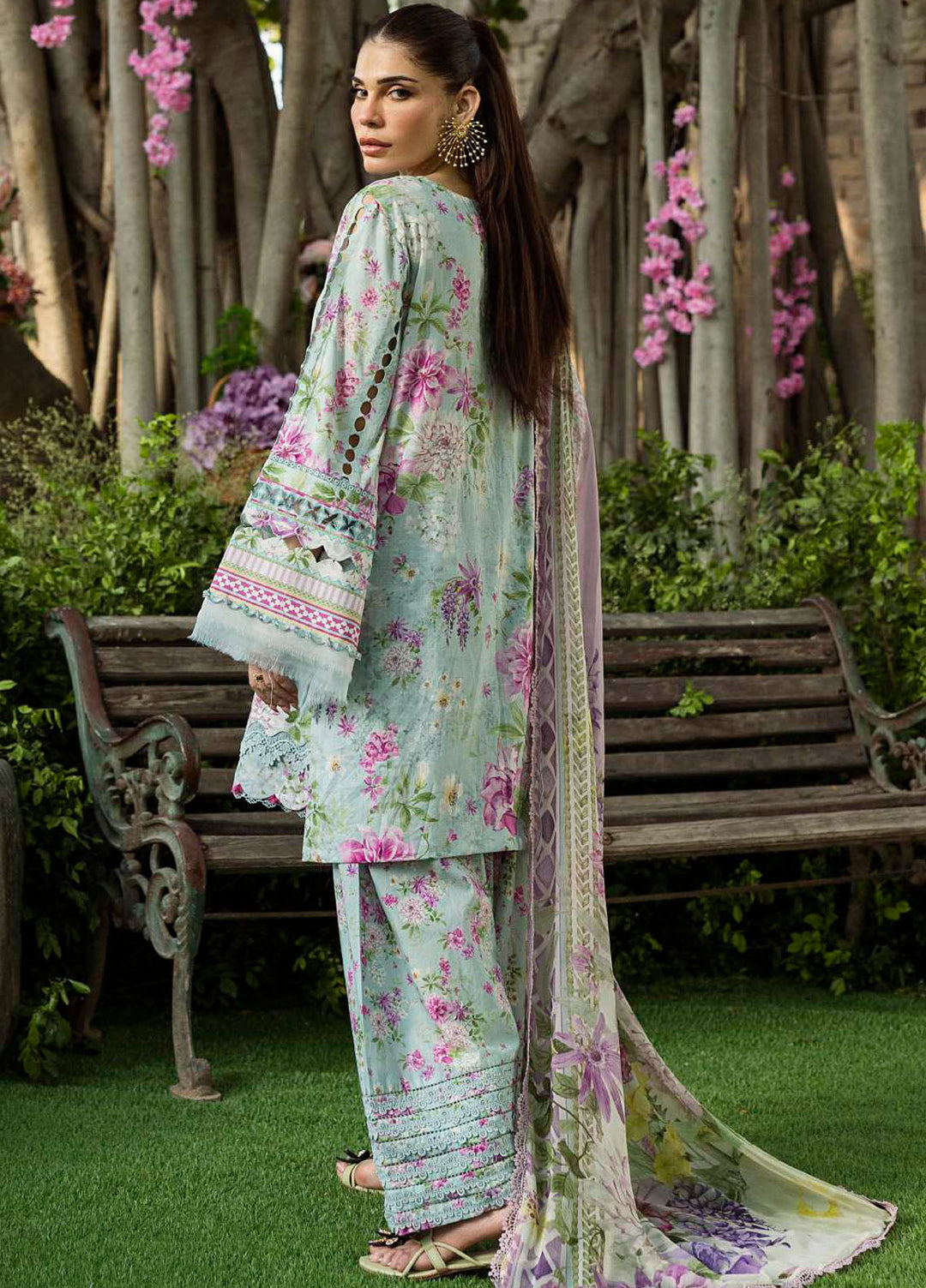 Elaf Printed Lawn Suits Unstitched 3 Piece EF25PS ECD-03B Floral Charm - Summer Collection