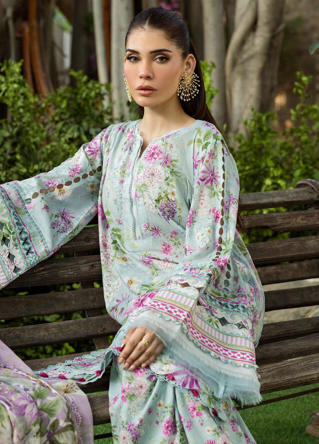 Elaf Printed Lawn Suits Unstitched 3 Piece EF25PS ECD-03B Floral Charm - Summer Collection