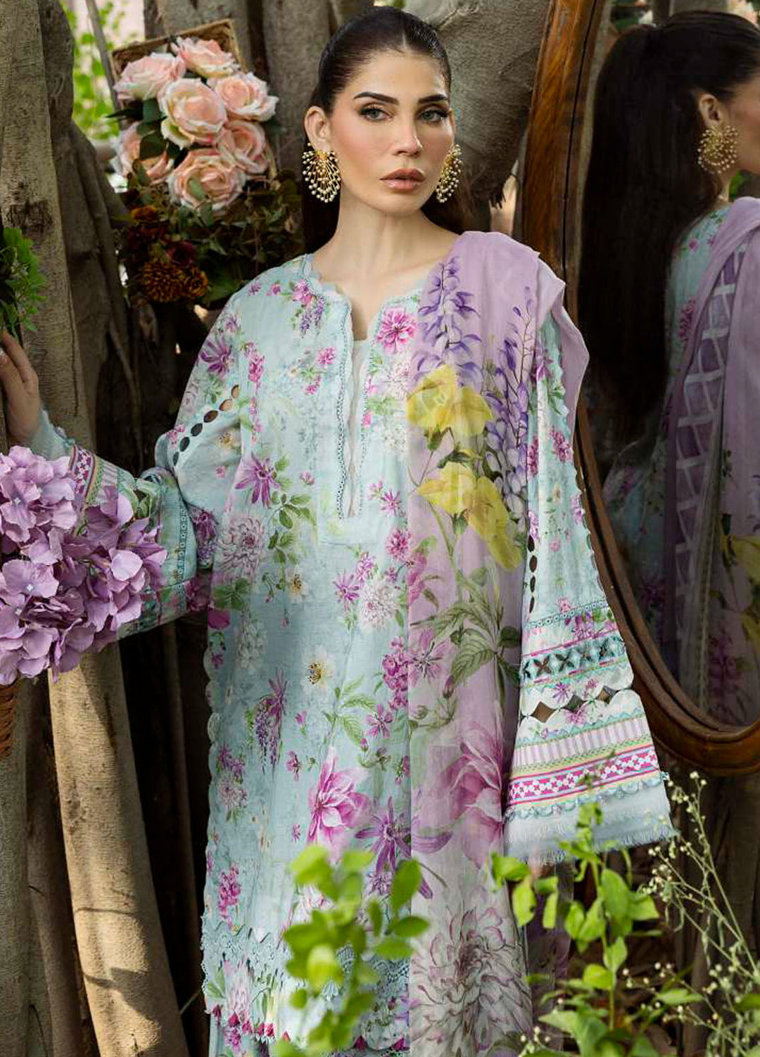 Elaf Printed Lawn Suits Unstitched 3 Piece EF25PS ECD-03B Floral Charm - Summer Collection