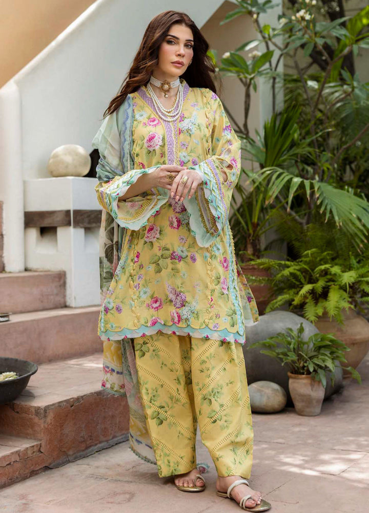 Elaf Printed Lawn Suits Unstitched 3 Piece EF25PS ECD-05B Saffrose - Summer Collection