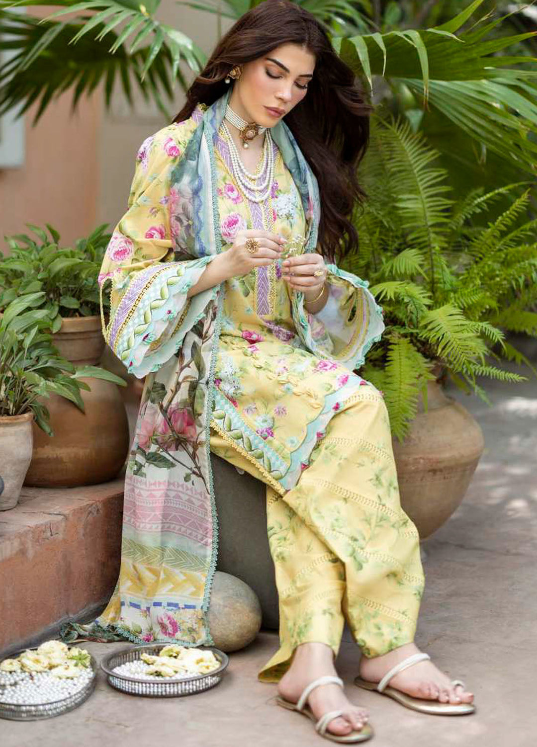 Elaf Printed Lawn Suits Unstitched 3 Piece EF25PS ECD-05B Saffrose - Summer Collection