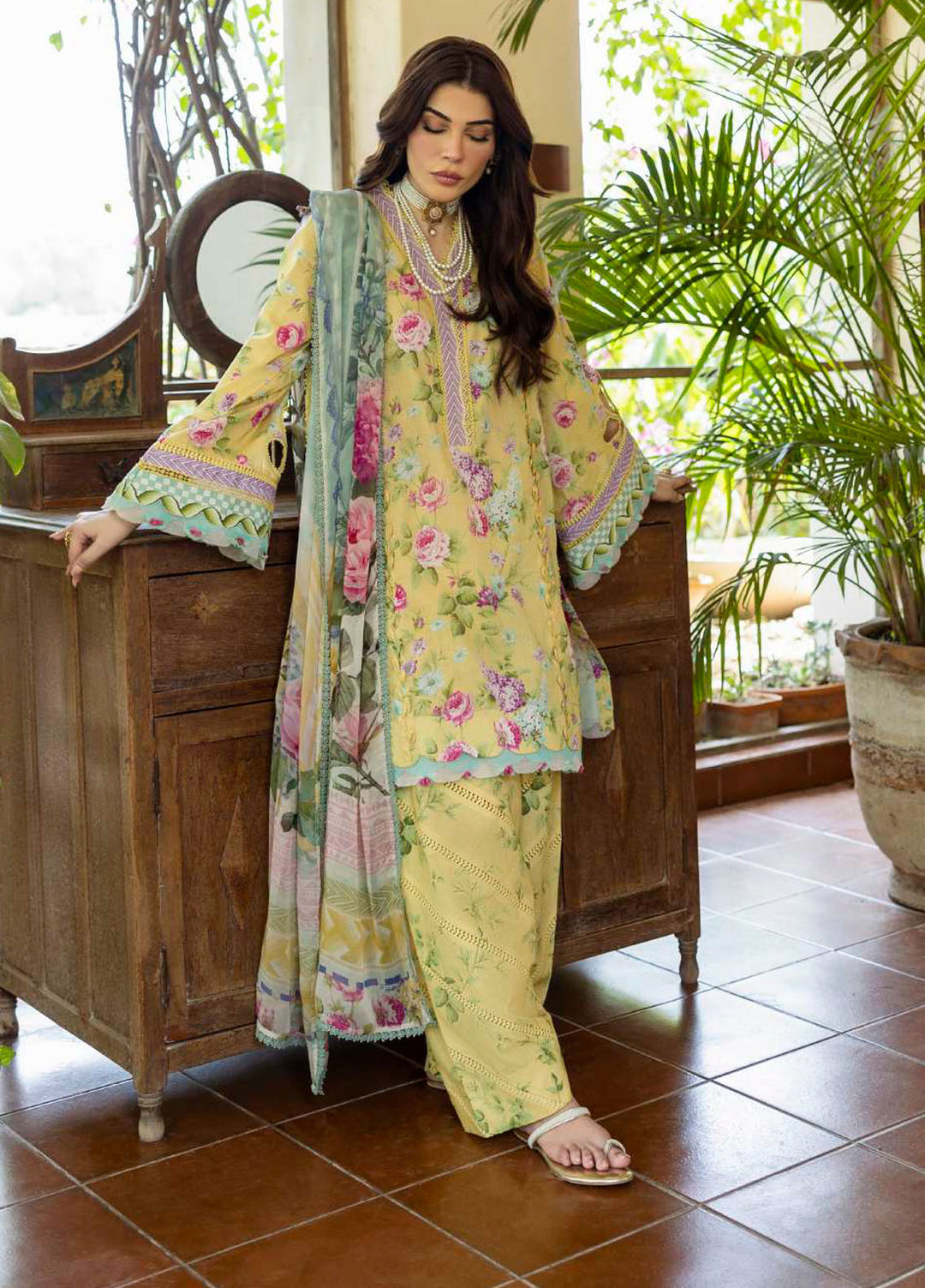 Elaf Printed Lawn Suits Unstitched 3 Piece EF25PS ECD-05B Saffrose - Summer Collection