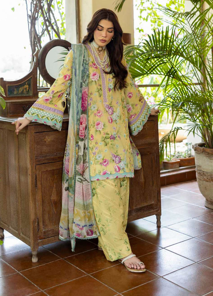 Elaf Printed Lawn Suits Unstitched 3 Piece EF25PS ECD-05B Saffrose - Summer Collection