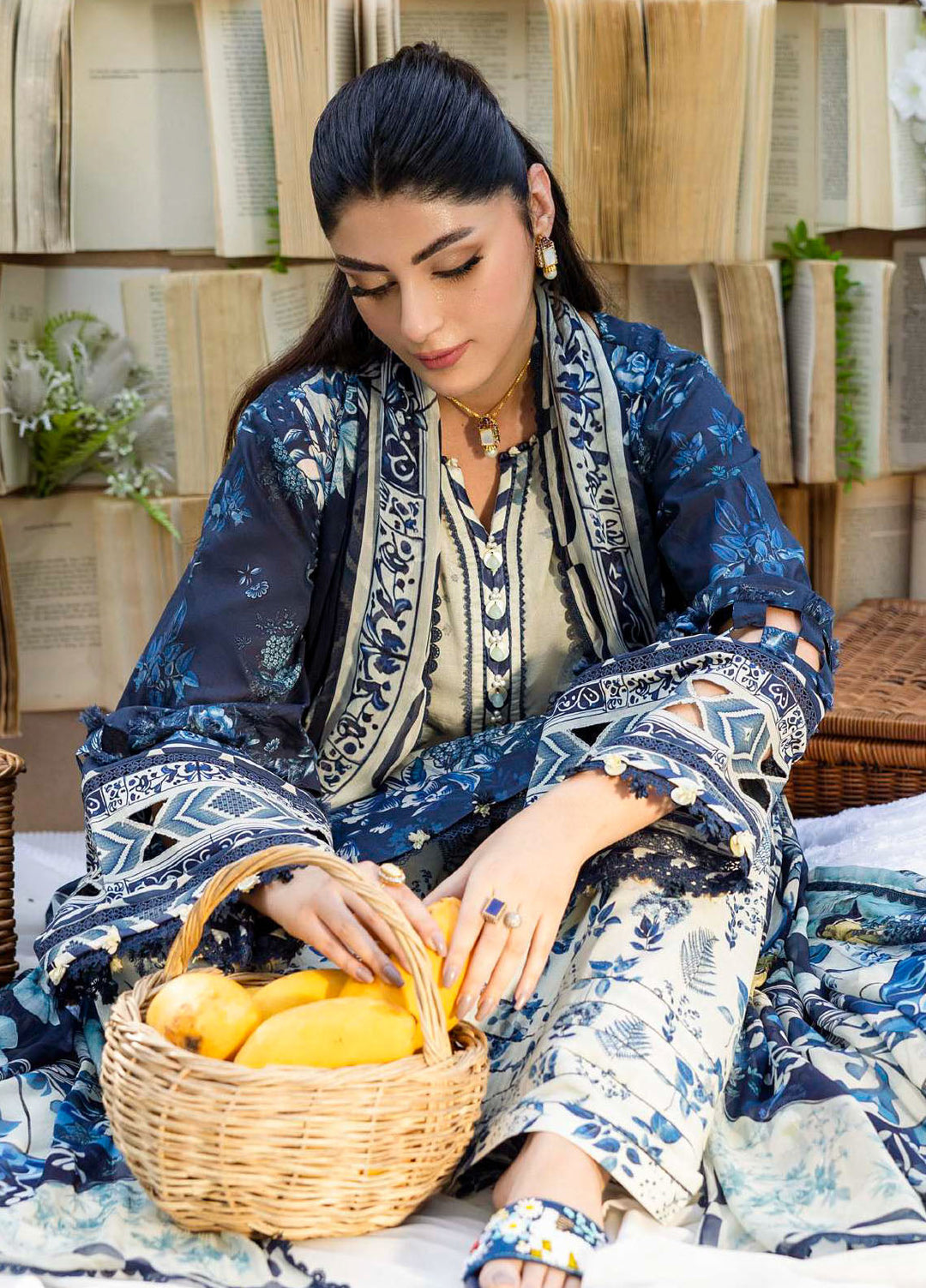 Elaf Printed Lawn Suits Unstitched 3 Piece EF25PS ECD-07B Bloomstella - Summer Collection